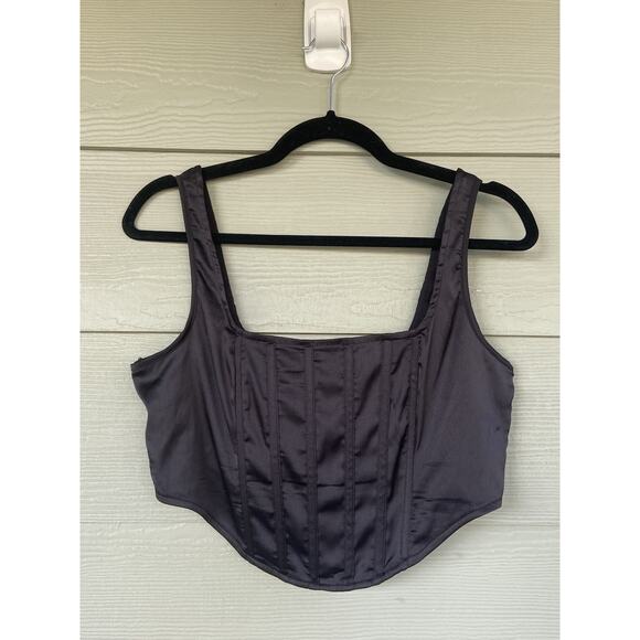 MISSGUIDED Black Satin Corset Crop Top Shirt Womens 8 NEW NWT Goth Party - Picture 1 of 5